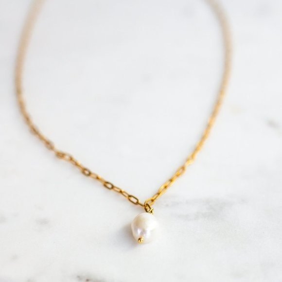 Necklace Pearl Waterproof Pearl paperclip chain gold layering necklace Dainty - Picture 6 of 12